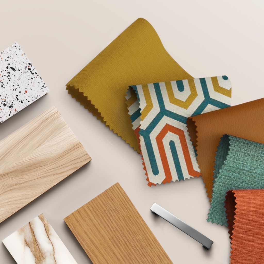 Finishes, materials and pulls moodboard for educational housing projects